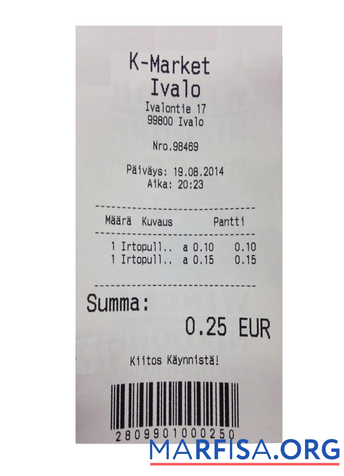 Printable K MARKET IVALO payment receipt template